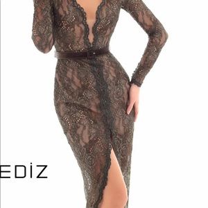 tarik ediz olive green lace dress